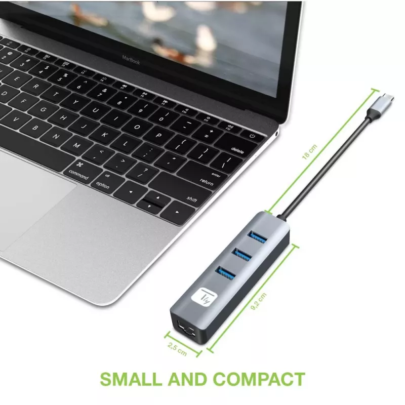 Techly IDATA USB-ETGIGA3CA Docking station/replicador de portas para portátil Com fios USB 3.2 Gen 1 (3.1 Gen 1) Type-A + Type-C Preto, Prateado