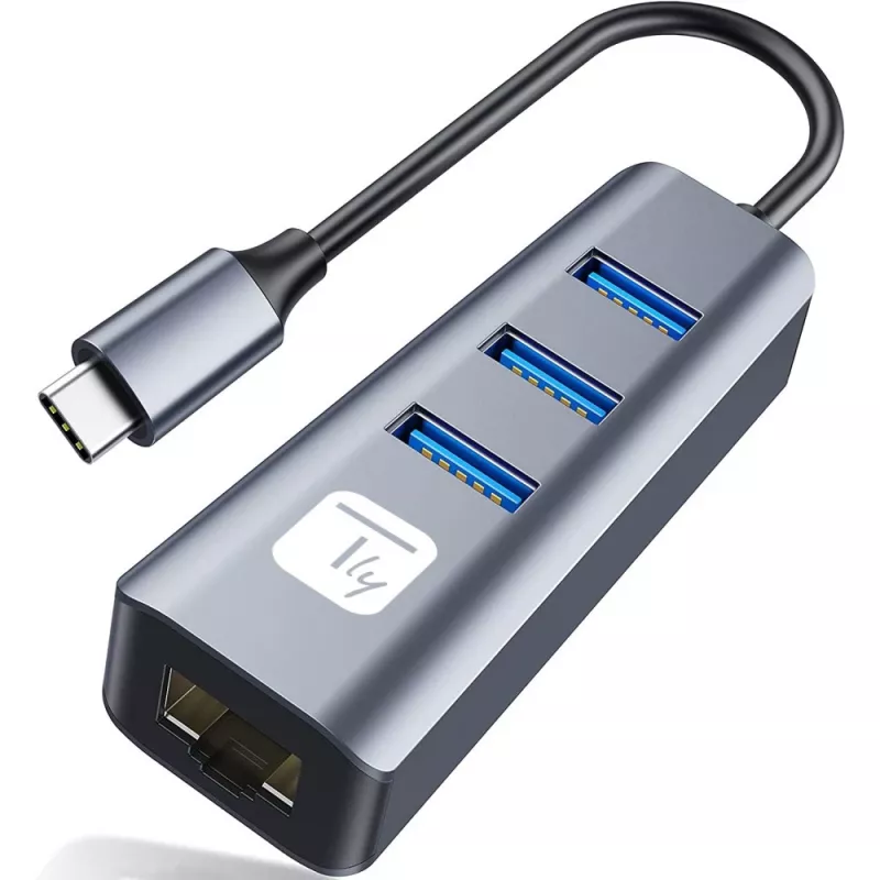 Techly IDATA USB-ETGIGA3CA Docking station/replicador de portas para portátil Com fios USB 3.2 Gen 1 (3.1 Gen 1) Type-A + Type-C Preto, Prateado