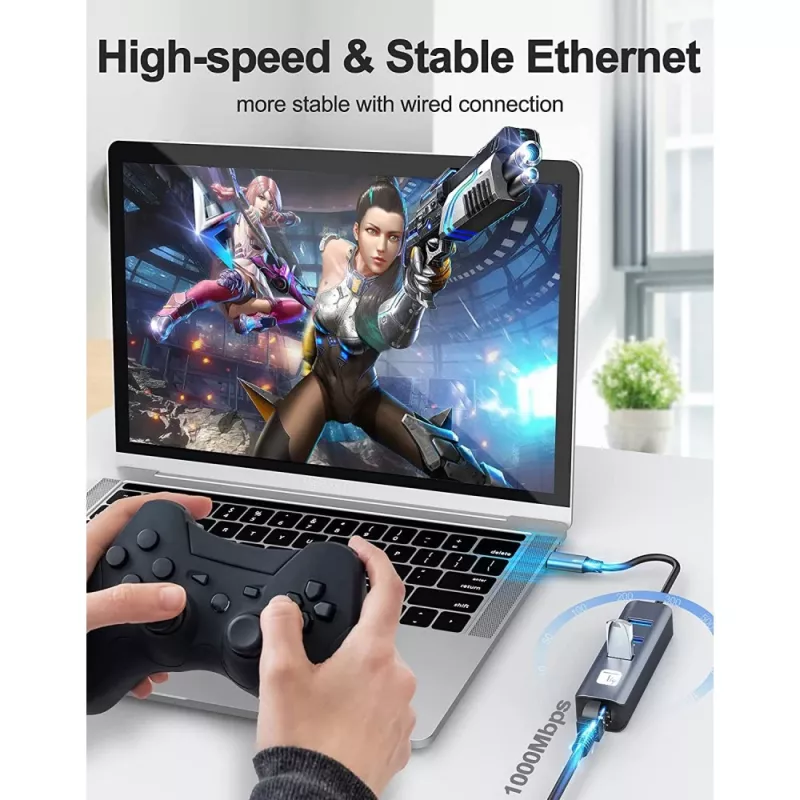 Techly IDATA USB-ETGIGA3CA Docking station/replicador de portas para portátil Com fios USB 3.2 Gen 1 (3.1 Gen 1) Type-A + Type-C Preto, Prateado