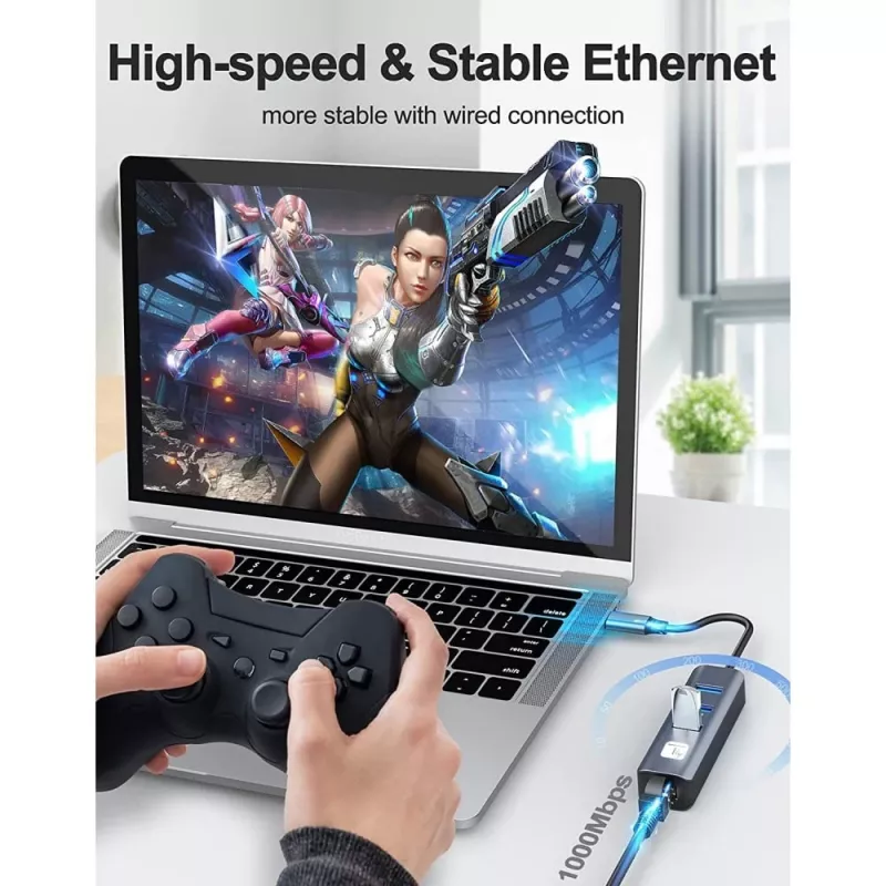 Techly IDATA USB-ETGIGA3CA Docking station/replicador de portas para portátil Com fios USB 3.2 Gen 1 (3.1 Gen 1) Type-A + Type-C Preto, Prateado