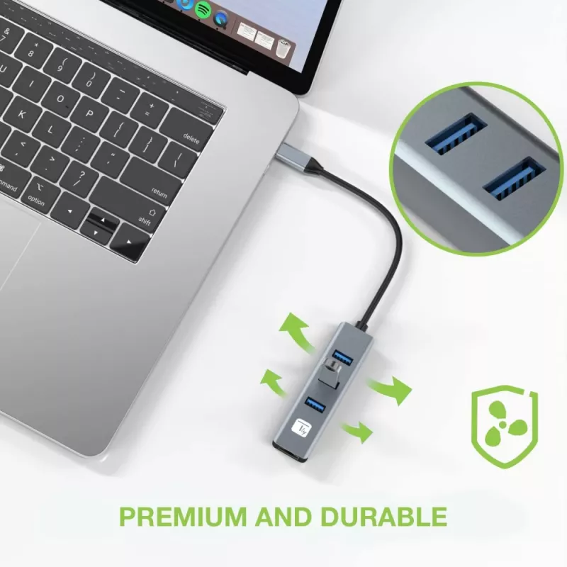 Techly IDATA USB-ETGIGA3CA Docking station/replicador de portas para portátil Com fios USB 3.2 Gen 1 (3.1 Gen 1) Type-A + Type-C Preto, Prateado