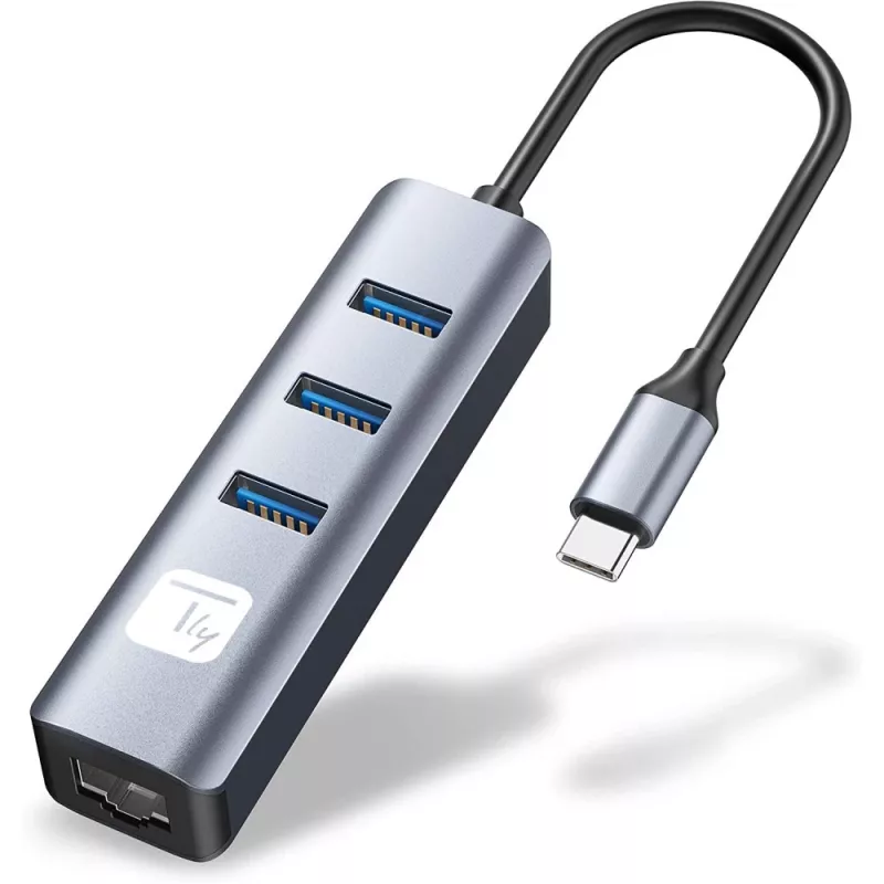 Techly IDATA USB-ETGIGA3CA Docking station/replicador de portas para portátil Com fios USB 3.2 Gen 1 (3.1 Gen 1) Type-A + Type-C Preto, Prateado