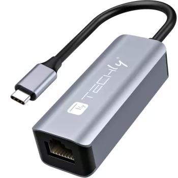 Techly IDATA USB-ETGIGA-CA Docking station/replicador de portas para portátil Com fios USB 3.2 Gen 1 (3.1 Gen 1) Type-C Preto, Prateado