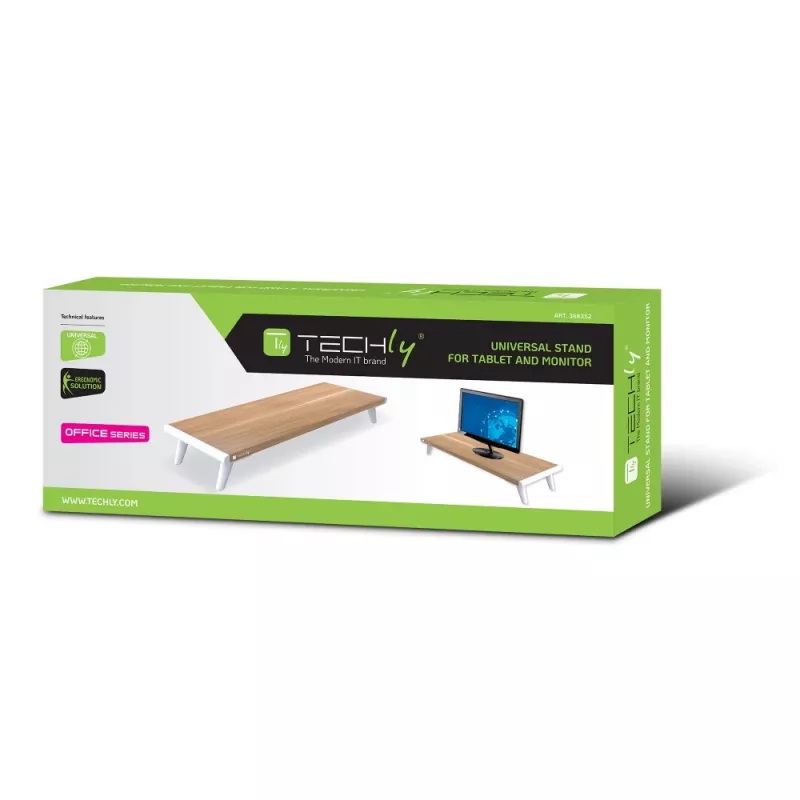 Techly ICA-MS 389 Suporte para monitor/base Secretária Branco, Madeira
