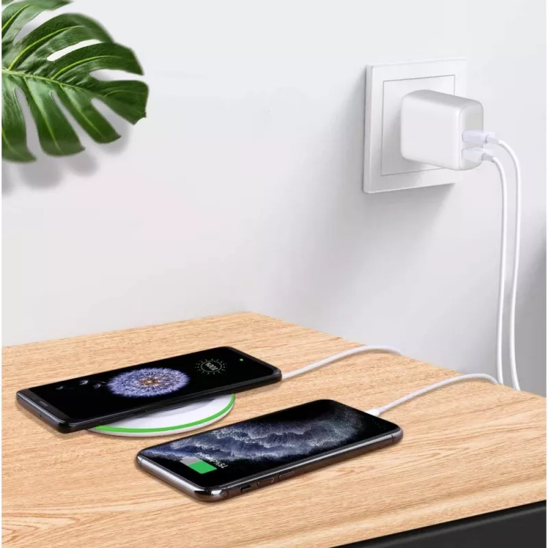 Techly IPW-USB-2C35W Carregador para dispositivos móveis Portátil, Smartphone, Tablet Branco AC Interior Carregamento rápido