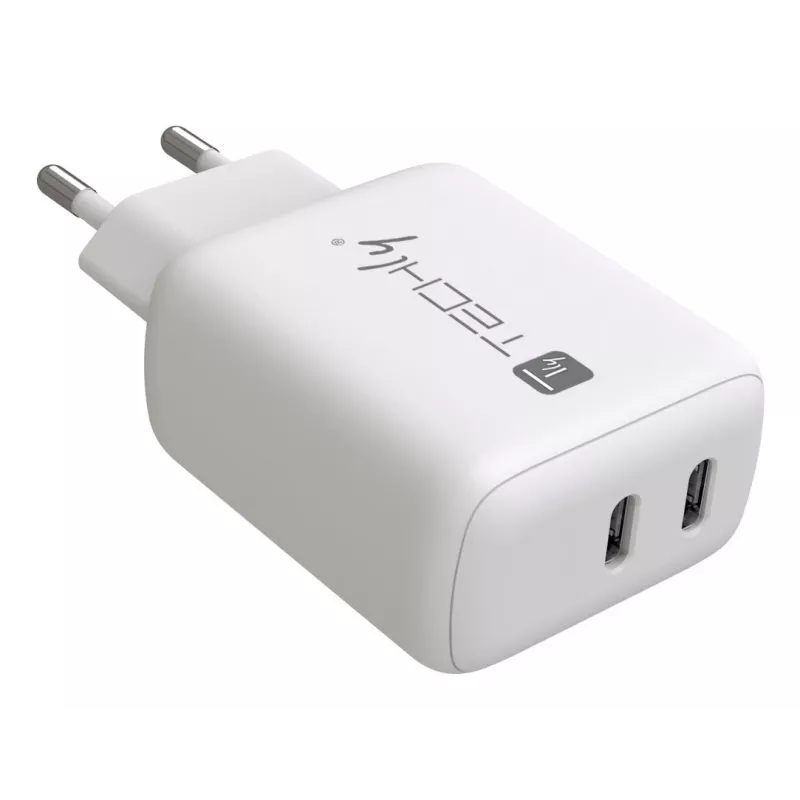 Techly IPW-USB-2C35W Carregador para dispositivos móveis Portátil, Smartphone, Tablet Branco AC Interior Carregamento rápido