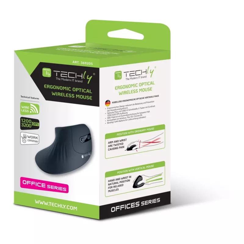 Techly IM 1100-VM-B Rato Médico Destro RF Wireless Ótico 3200 DPI