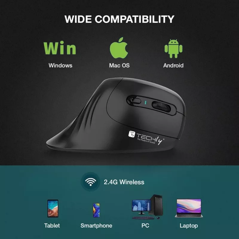 Techly IM 1100-VM-B Rato Médico Destro RF Wireless Ótico 3200 DPI