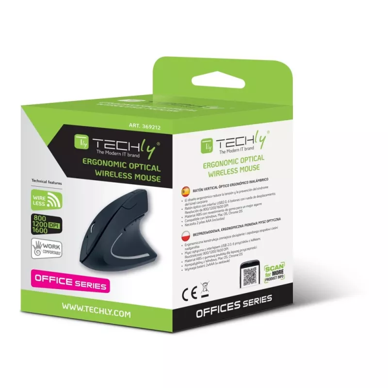 Techly IM 1200-VM-B Rato Médico Destro RF Wireless Ótico 1600 DPI