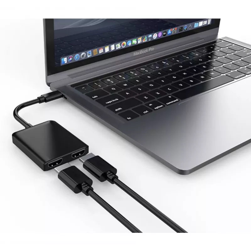 Techly IADAP USBC-HDMI2T4K Adaptador de cabo de vídeo 0,15 m USB Type-C 2 x HDMI Preto