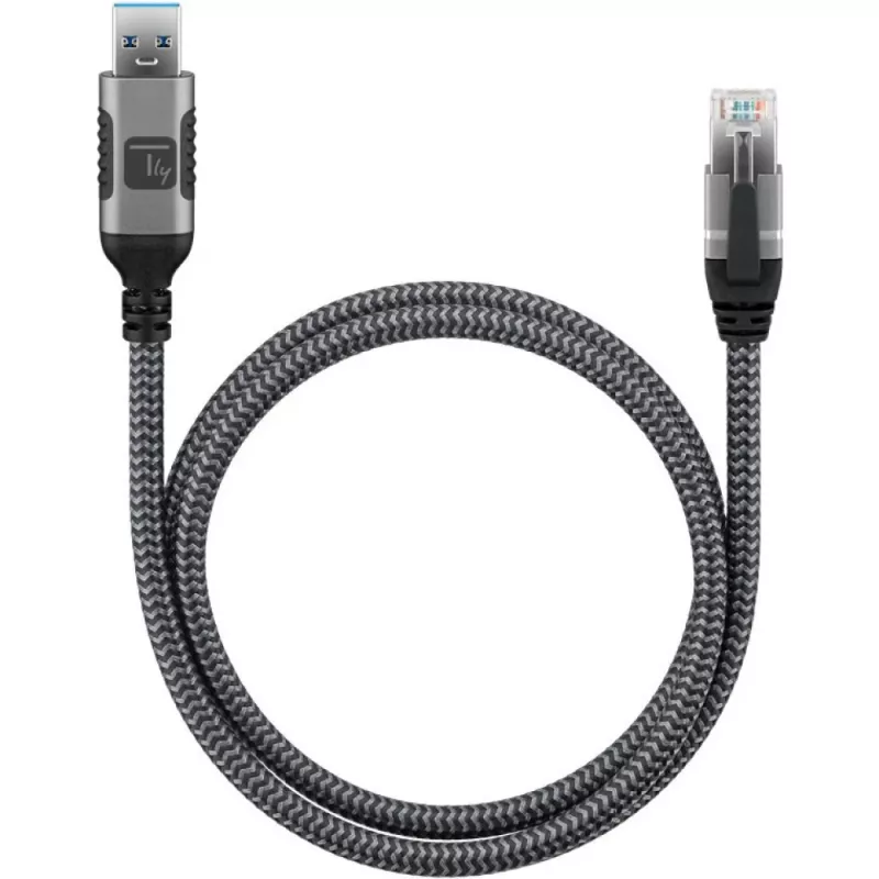 Techly ICOC-U3A-RJ45-020 Cabo adaptador de USB 3.0 Type-A para Gigabit Ethernet, 2 m, preto/prateado