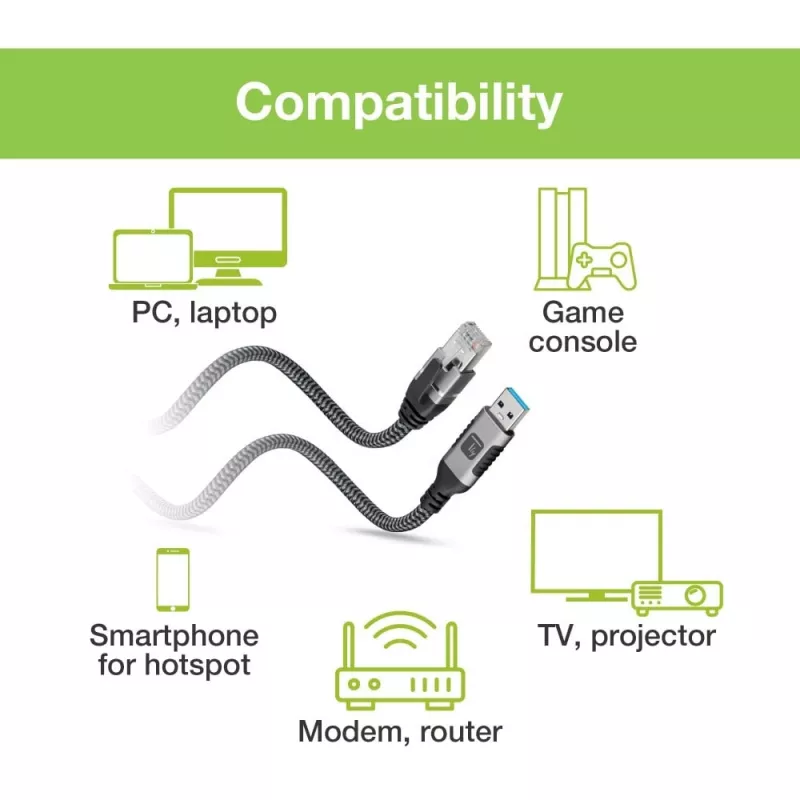 Techly ICOC-U3A-RJ45-020 Cabo adaptador de USB 3.0 Type-A para Gigabit Ethernet, 2 m, preto/prateado