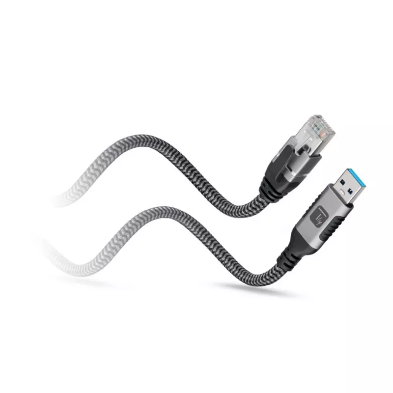 Techly ICOC-U3A-RJ45-030 Cabo adaptador de USB 3.0 Type-A para Gigabit Ethernet, 3 m, preto/prateado