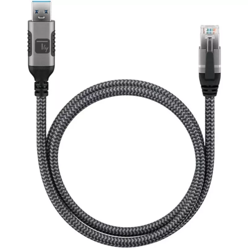 Techly ICOC-U3A-RJ45-075 Cabo adaptador de USB 3.0 Type-A para Gigabit Ethernet, 7,5 m, preto/prateado