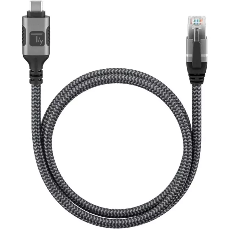 Techly ICOC-U3C-RJ45-050 Cabo adaptador de USB 3.2 Type-C para Gigabit Ethernet, 5 m, preto/prateado
