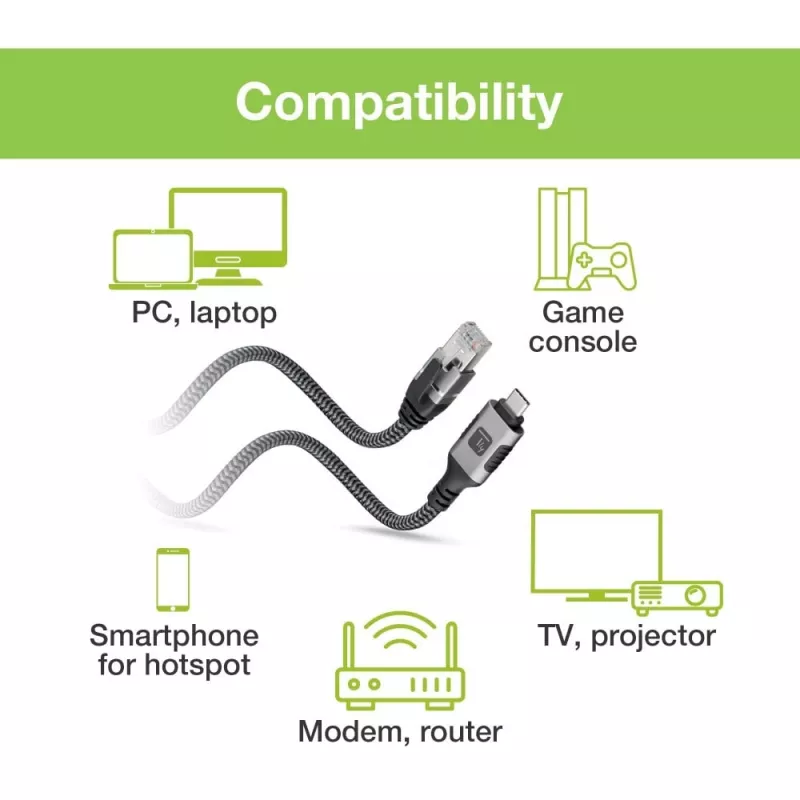 Techly ICOC-U3C-RJ45-050 Cabo adaptador de USB 3.2 Type-C para Gigabit Ethernet, 5 m, preto/prateado