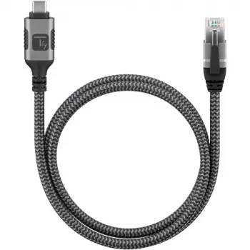 Techly ICOC-U3C-RJ45-075 Cabo adaptador de USB 3.2 Type-C para Gigabit Ethernet, 7,5 m, preto/prateado