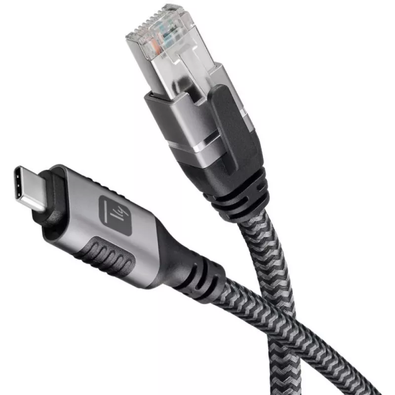Techly ICOC-U3C-RJ45-075 Cabo adaptador de USB 3.2 Type-C para Gigabit Ethernet, 7,5 m, preto/prateado