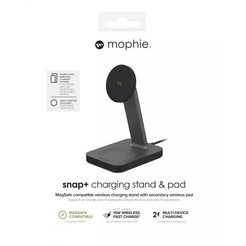 mophie UNV WRLS-snap+ stand & pad-preto-ROC-EU, interior, AC, carregamento sem fios, preto
