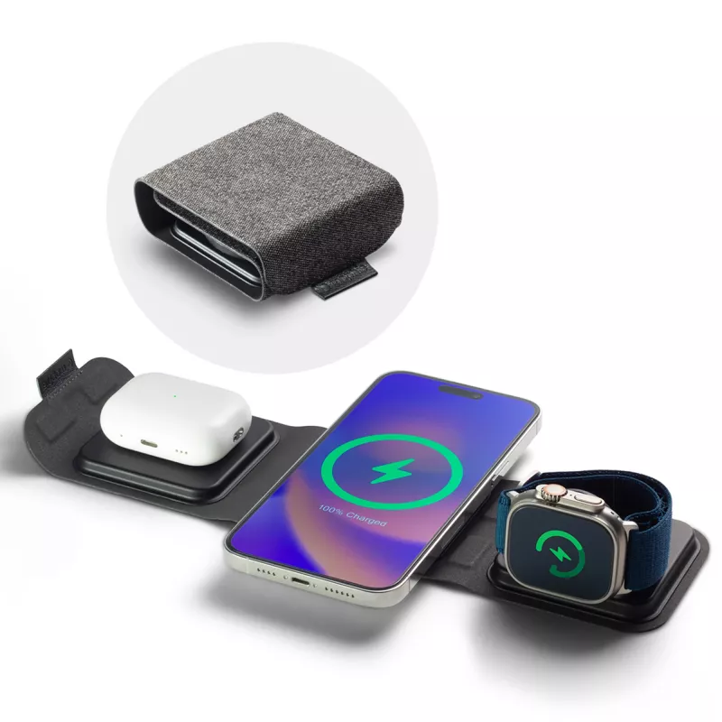 mophie carregador de viagem 3-em-1 com MagSafe (2023), interior, USB, carregamento sem fios, preto