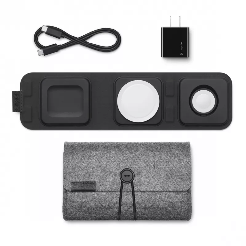 mophie carregador de viagem 3-em-1 com MagSafe (2023), interior, USB, carregamento sem fios, preto