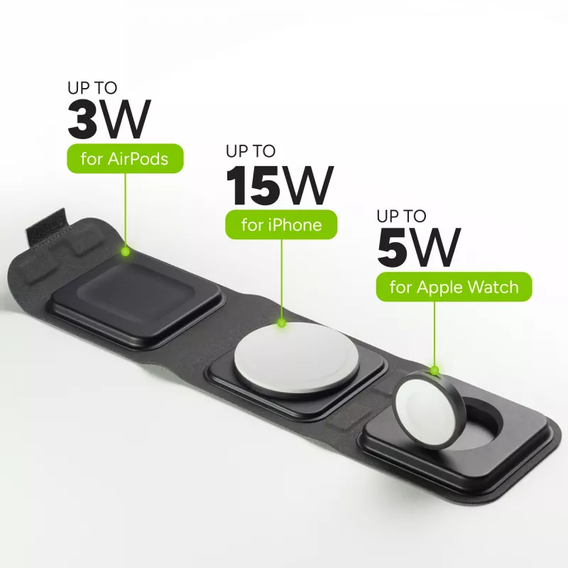 mophie carregador de viagem 3-em-1 com MagSafe (2023), interior, USB, carregamento sem fios, preto