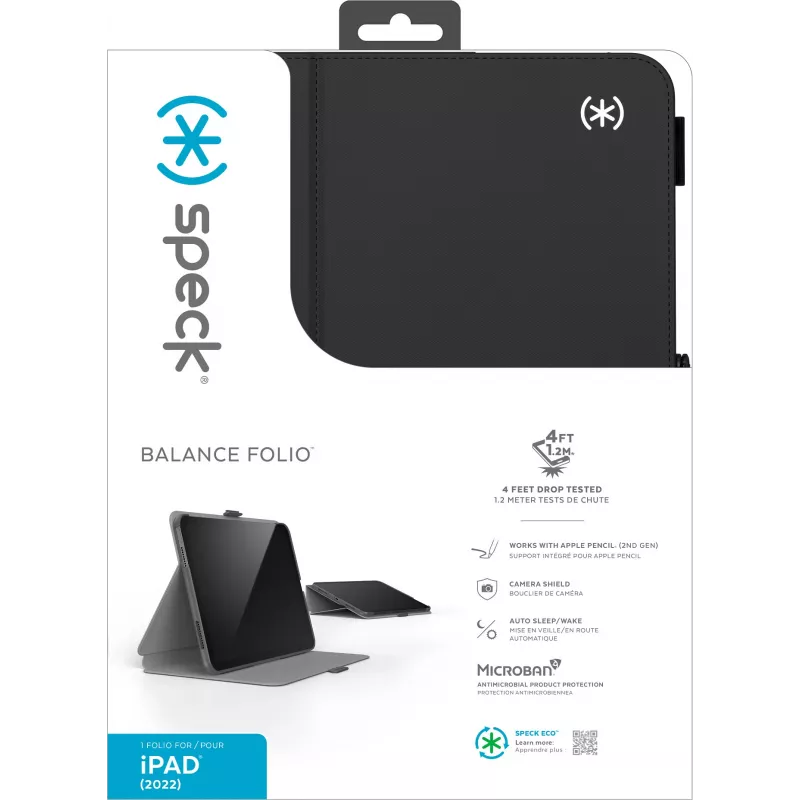 Speck Balance Folio capa Apple iPad 10,9 (2022) preto – com Microban