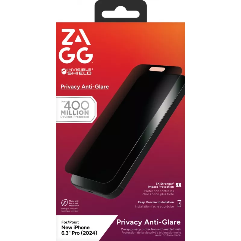 InvisibleShield Glass Elite Privacy Anti Glare Apple iPhone 16 Pro ecrã