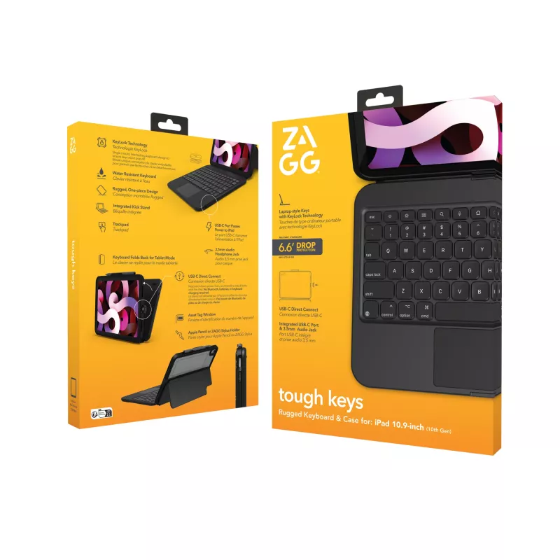 ZAGG Tough Keys-Apple-iPad 10th Gen/A16-preto-Nordic (B2B Brown Box)