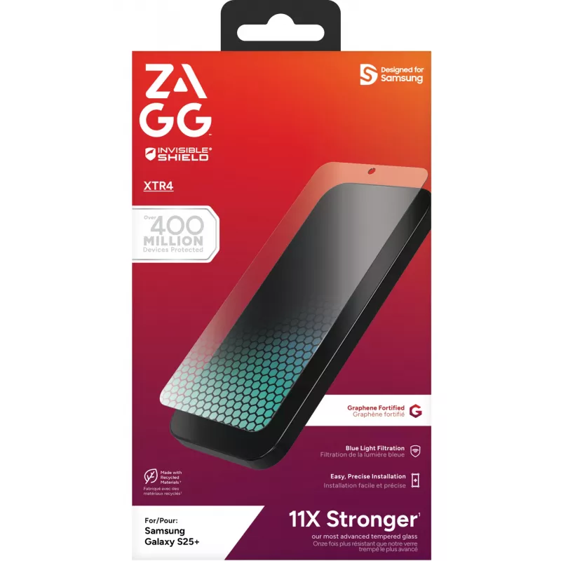 InvisibleShield Glass XTR4 Samsung Galaxy S25+ ecrã, Samsung, Galaxy S25+, antibacteriano, proteção contra luz azul, resistente a impactos, resistente a riscos, transparente, 1 unid.