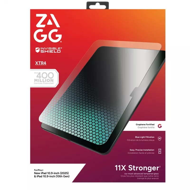 InvisibleShield Glass XTR4 iPad 10.9 polegadas (2025)/Gen10, protetor de ecrã antirreflexo, grafeno, vidro temperado, 1 unid.