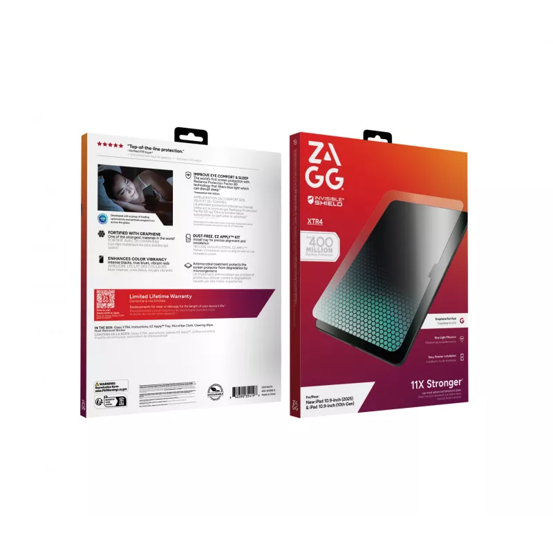 InvisibleShield Glass XTR4 iPad 10.9 polegadas (2025)/Gen10, protetor de ecrã antirreflexo, grafeno, vidro temperado, 1 unid.