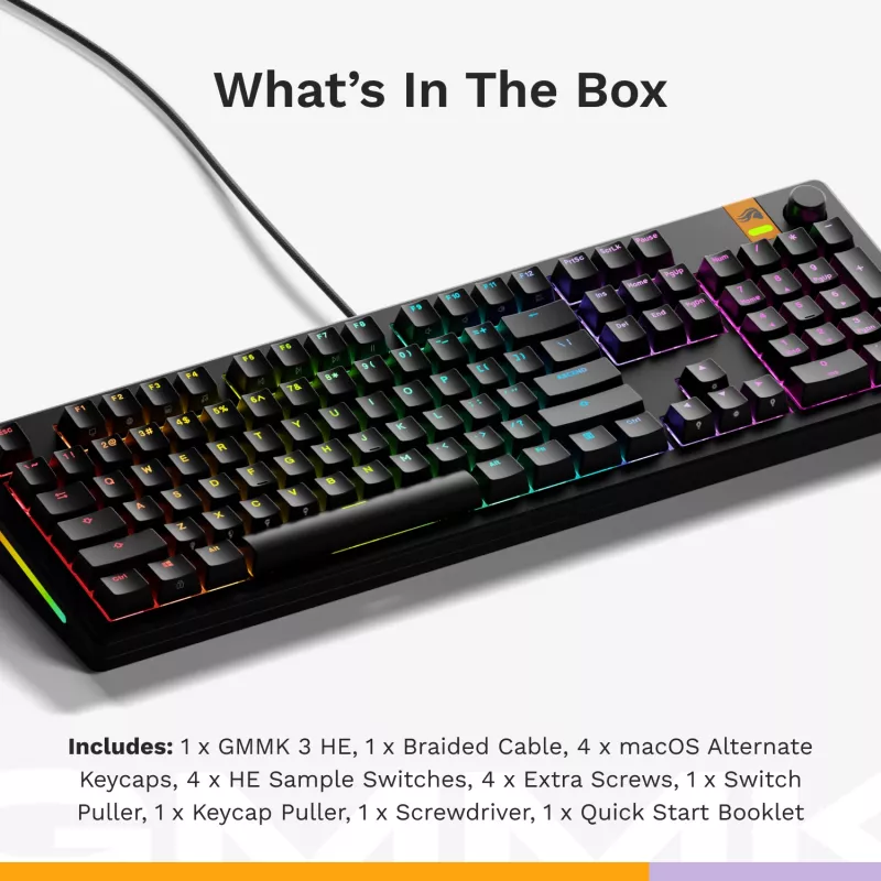 Glorious Gaming GMMK 3 HE 100% Prebuilt com fios preto - US, com fios, USB, mecânico, QWERTY, RGB LED, preto