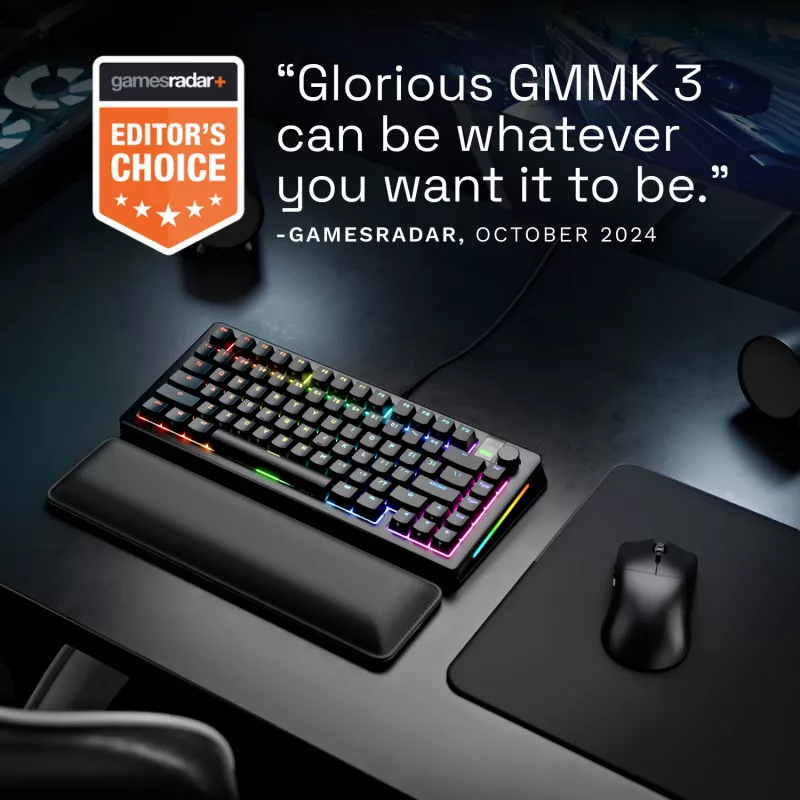 Glorious Gaming GMMK 3 PRO 75% Prebuilt com fios preto - FR, com fios, USB, mecânico, AZERTY, RGB LED, preto