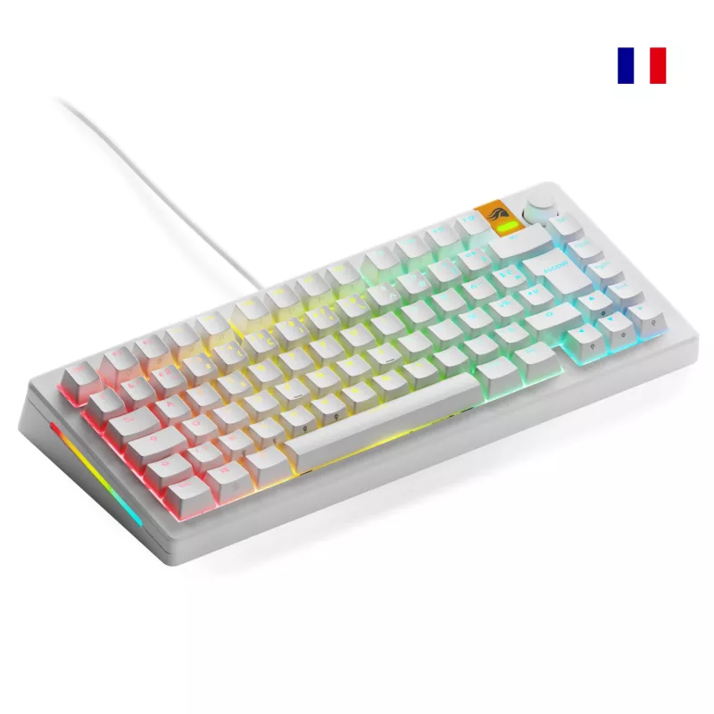 Glorious Gaming GMMK 3 HE 75% Prebuilt com fios branco - FR, com fios, USB, mecânico, AZERTY, RGB LED, branco