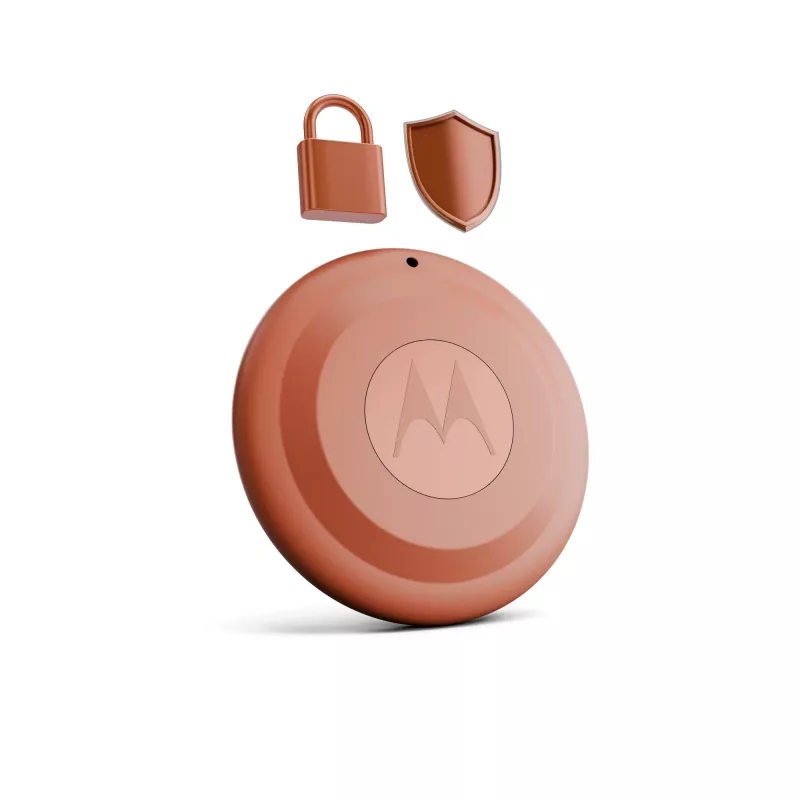 Localizador Motorola moto tag 2 — tracker universal, laranja, pilha CR2032, até 14400 h, 7,4 g, Ø 31,9 mm, 8 mm