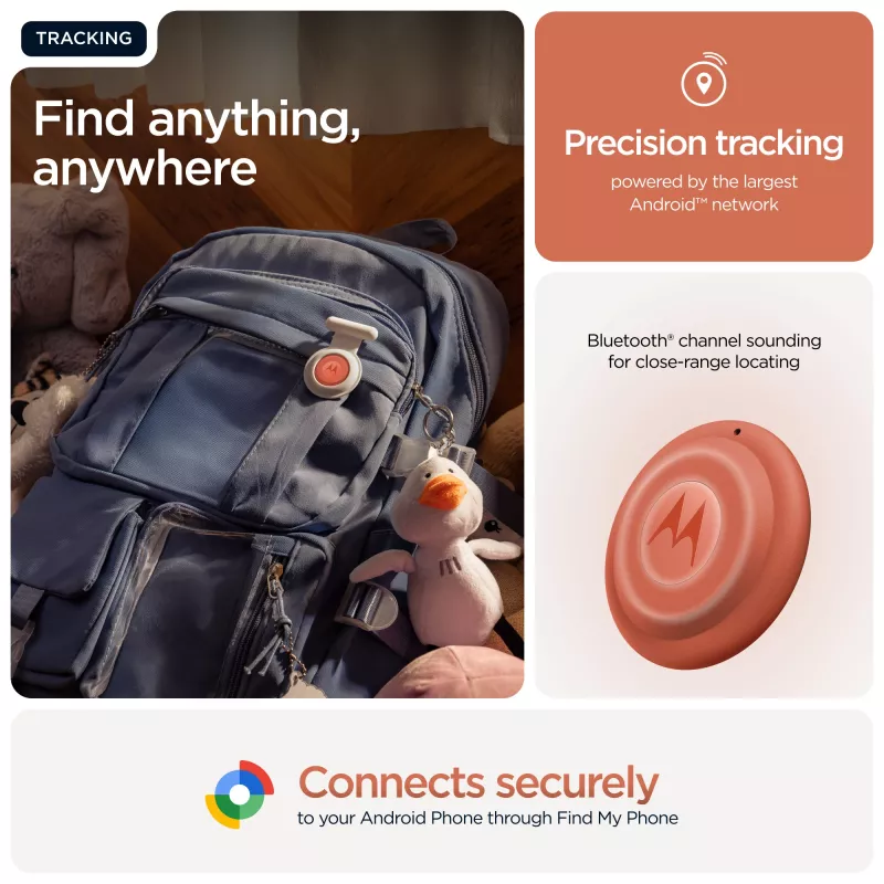 Localizador Motorola moto tag 2 — tracker universal, laranja, pilha CR2032, até 14400 h, 7,4 g, Ø 31,9 mm, 8 mm