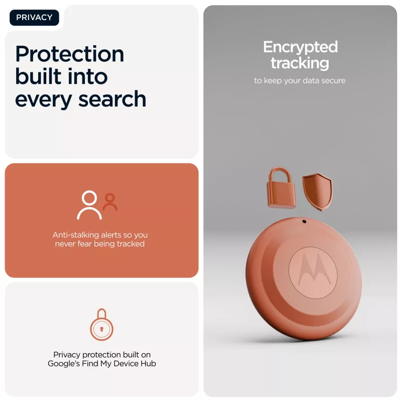 Localizador Motorola moto tag 2 — tracker universal, laranja, pilha CR2032, até 14400 h, 7,4 g, Ø 31,9 mm, 8 mm
