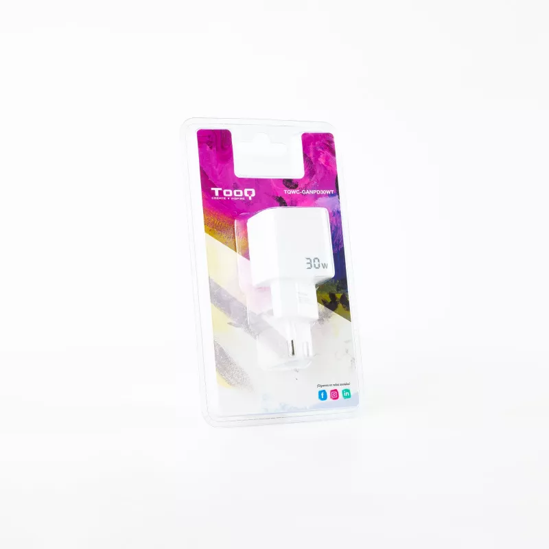 TooQ GAN Carregador de parede USB-C/PD 30W, branco, interior, AC, branco