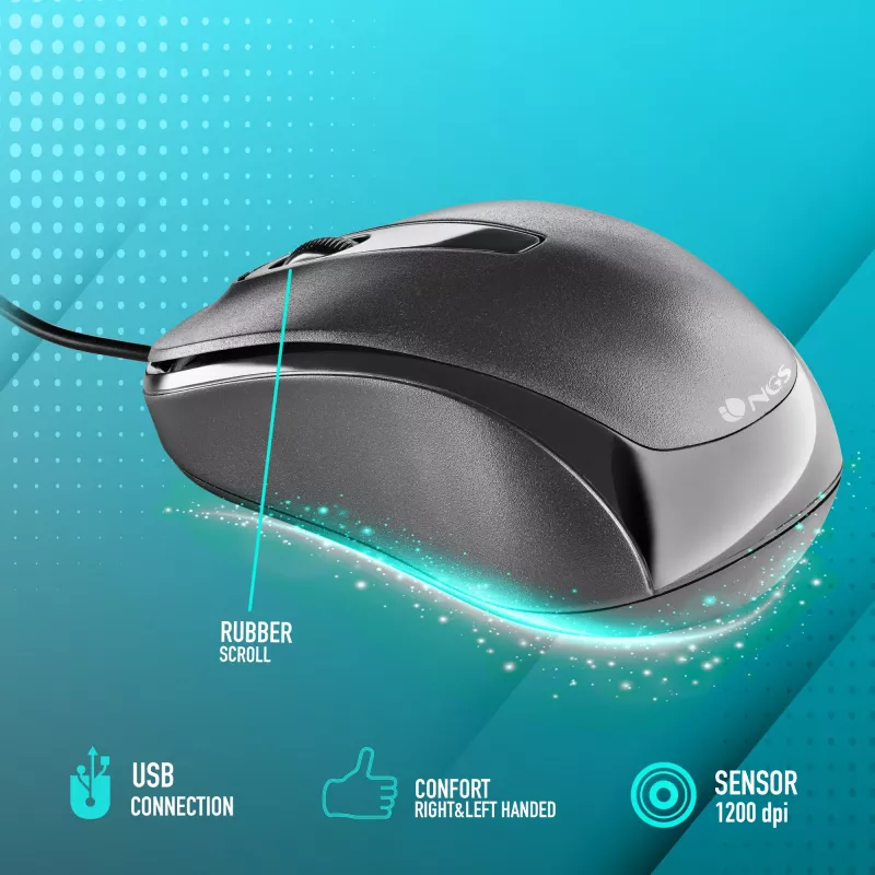 NGS EASY DELTA Rato de escritório ambidestro USB Type-A ótico 1200 DPI