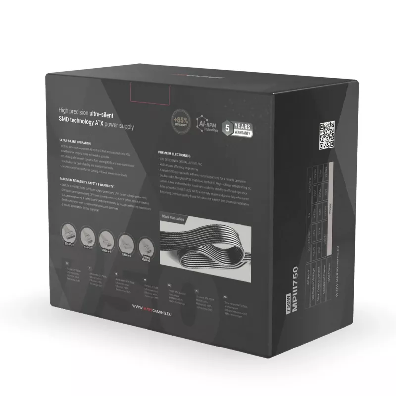 Mars Gaming MPIII750 Fonte de alimentação para PC 750W ATX 85 % de eficiência 5 anos de garantia