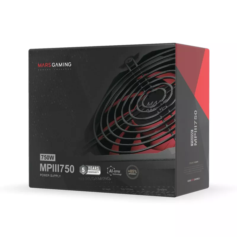 Mars Gaming MPIII750 Fonte de alimentação para PC 750W ATX 85 % de eficiência 5 anos de garantia