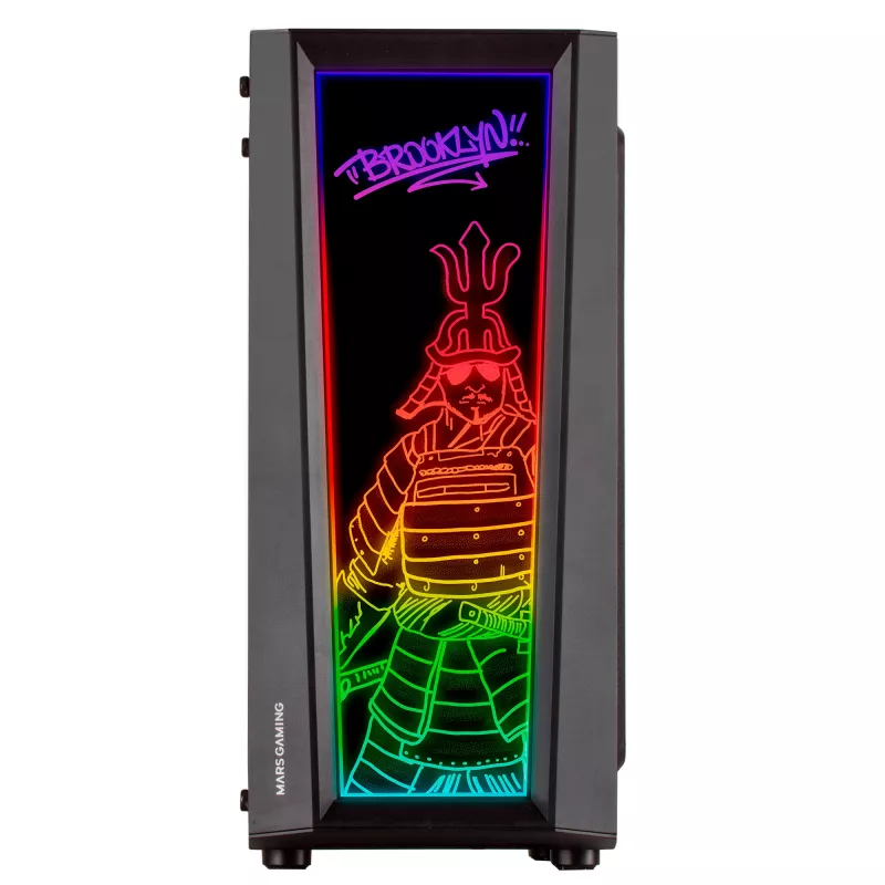 Mars Gaming MC-ART Caixa ATX para PC gaming preta vidro temperado duplamente pintado ARGB 12 modos ventoinha de 12cm