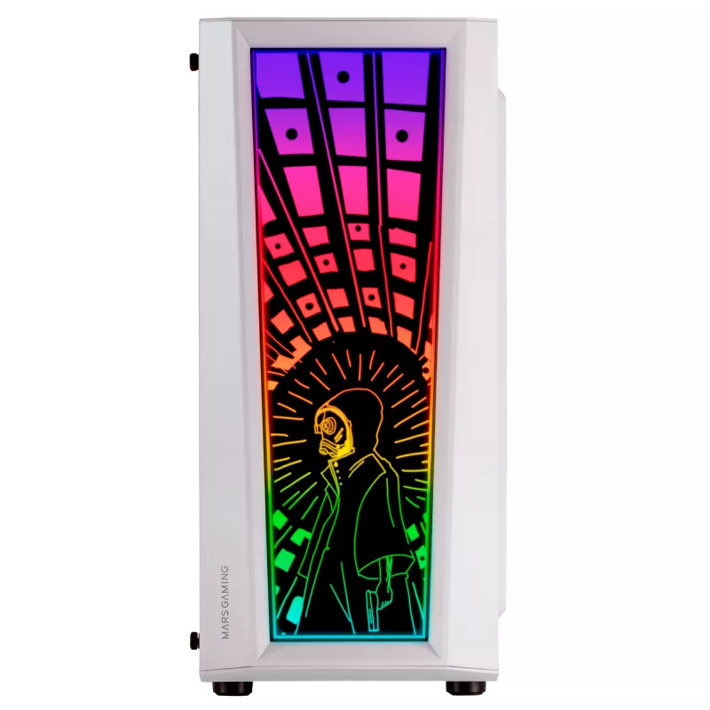 Mars Gaming MC-ART Caixa ATX para PC gaming branca vidro temperado duplamente pintado ARGB 12 modos ventoinha de 120 mm