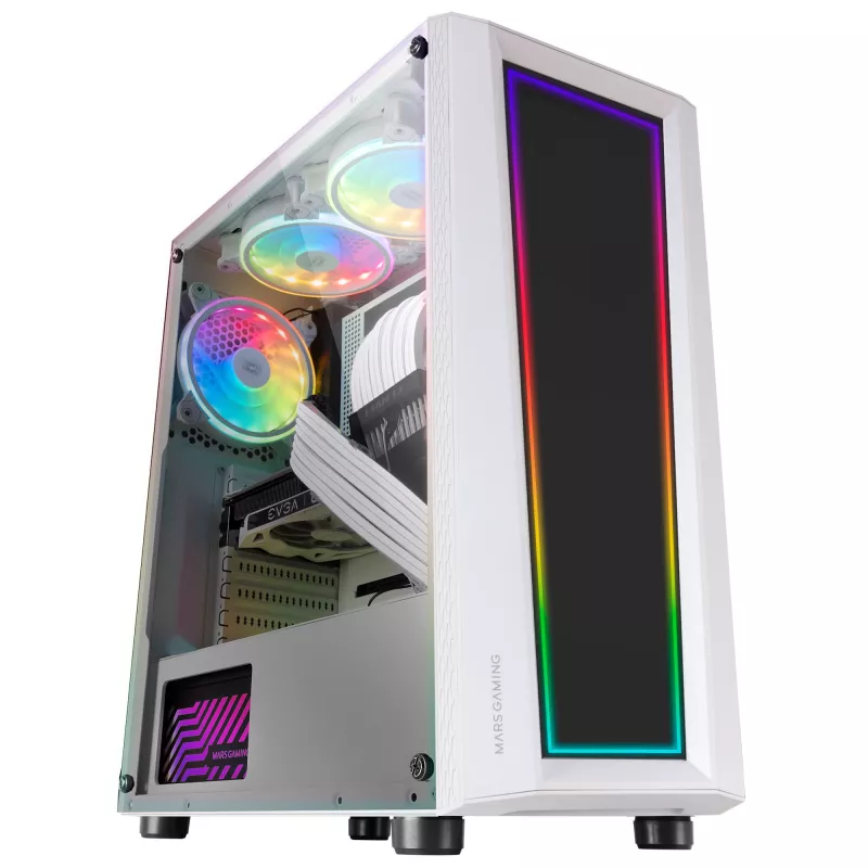 Mars Gaming MC-ART Caixa ATX para PC gaming branca vidro temperado duplamente pintado ARGB 12 modos ventoinha de 120 mm