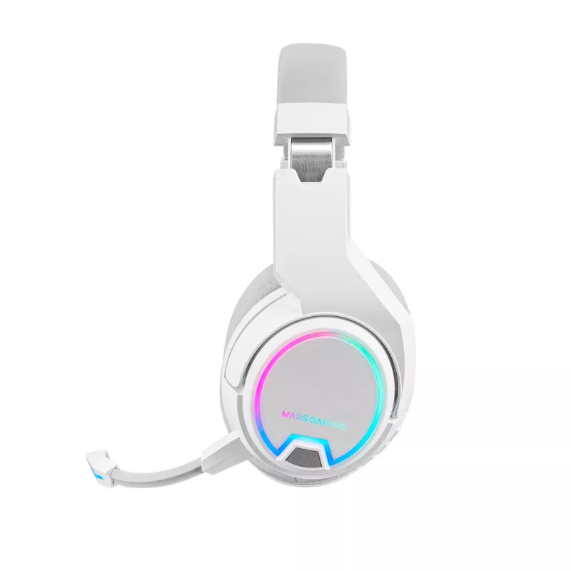 Mars Gaming MHW-100 Headset Sem Fios Branco ARGB Flow Microfone ENC Removível Ultraleve Cancelamento Ativo de Ruído ENC + Passivo Compatibilidade Universal