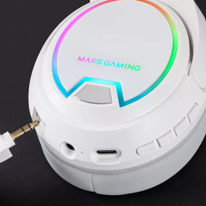 Mars Gaming MHW-100 Headset Sem Fios Branco ARGB Flow Microfone ENC Removível Ultraleve Cancelamento Ativo de Ruído ENC + Passivo Compatibilidade Universal