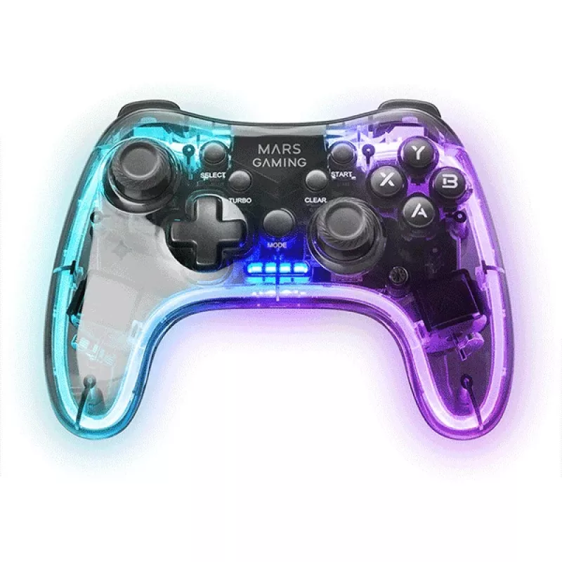 Mars Gaming MGP-24 Comando Sem Fios 2.4GPRO Neon RGB Vibração Háptica Dupla Joysticks Analógicos Dispositivo de Controlo para PC PS3 PS4 XBOX360 Raspberry Pi Mac Android