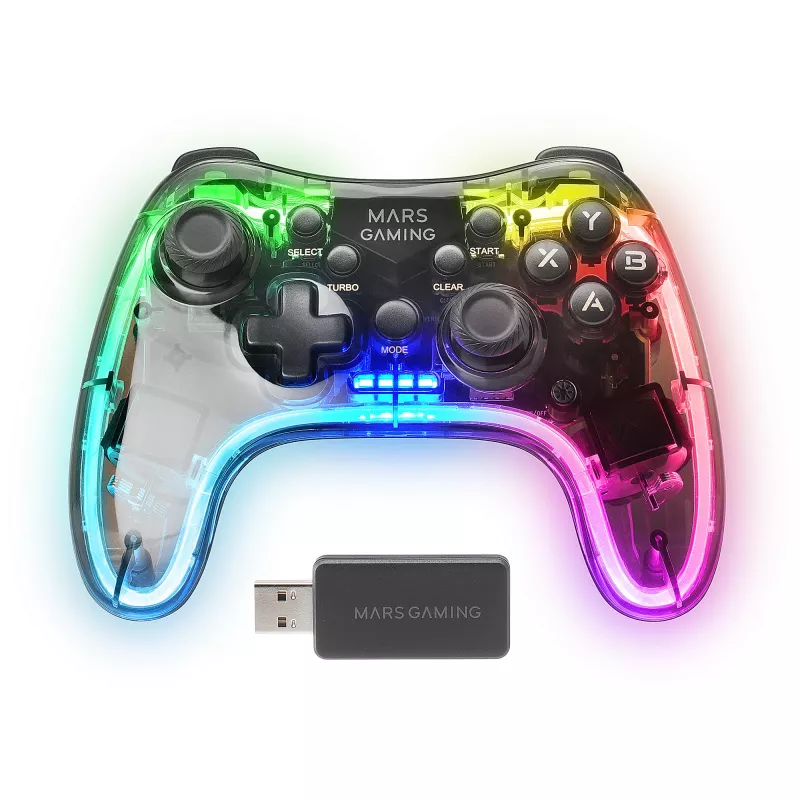 Mars Gaming MGP-24 Comando Sem Fios 2.4GPRO Neon RGB Vibração Háptica Dupla Joysticks Analógicos Dispositivo de Controlo para PC PS3 PS4 XBOX360 Raspberry Pi Mac Android