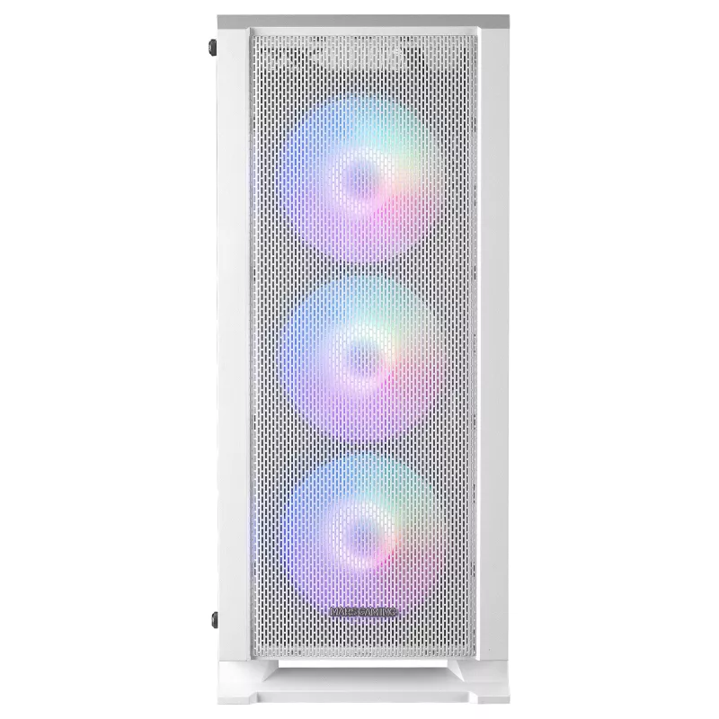 Mars Gaming MC-C Caixa de PC ATX Branca Painel Frontal em Malha Metálica Janela em Vidro Temperado 3 Ventoinhas FRGB Frontais de 120 mm